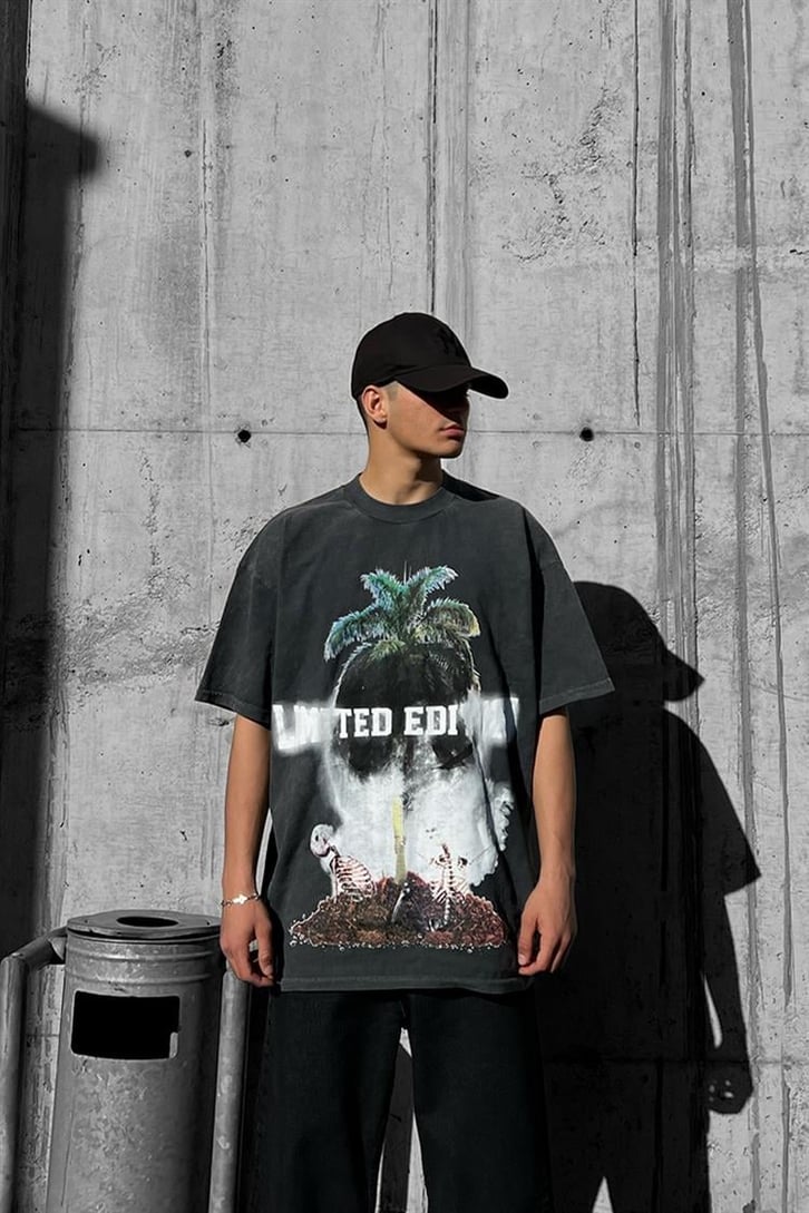 Skull Island Acid Wash Oversize Tişört