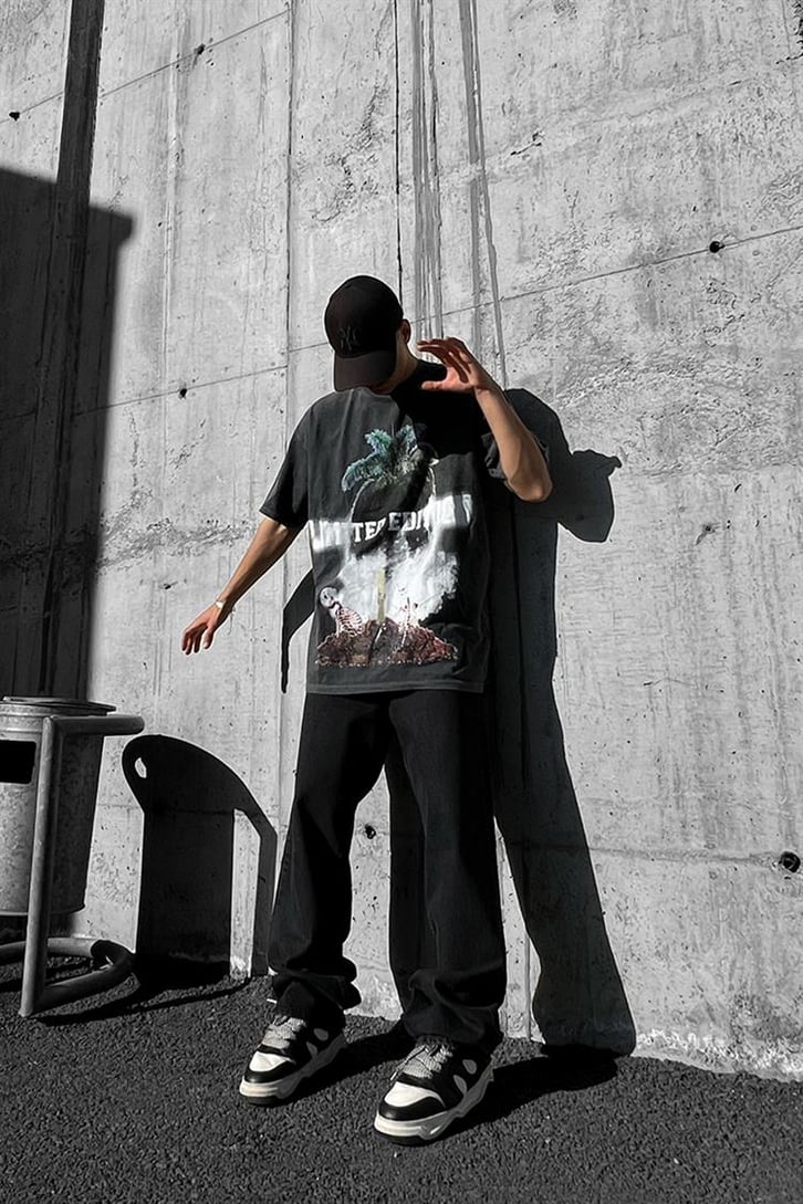 Skull Island Acid Wash Oversize Tişört