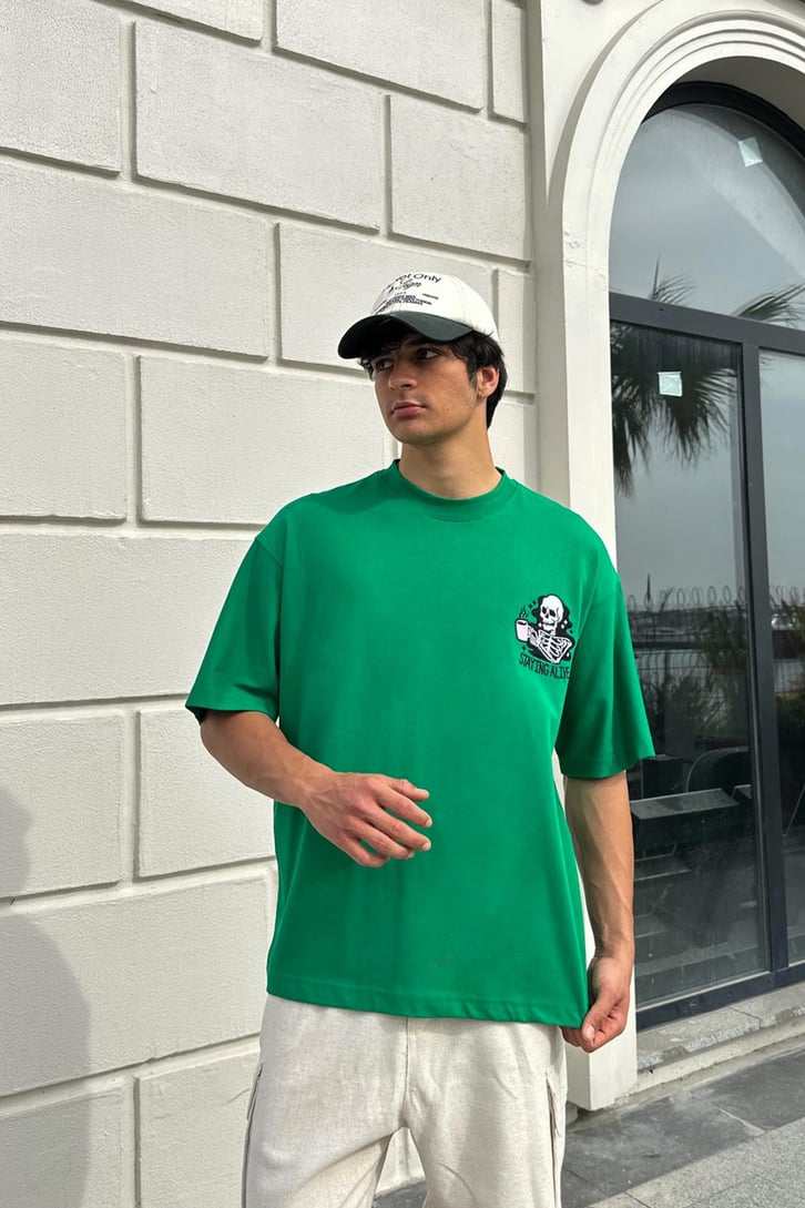 Skull Nakışlı Oversize Tişört