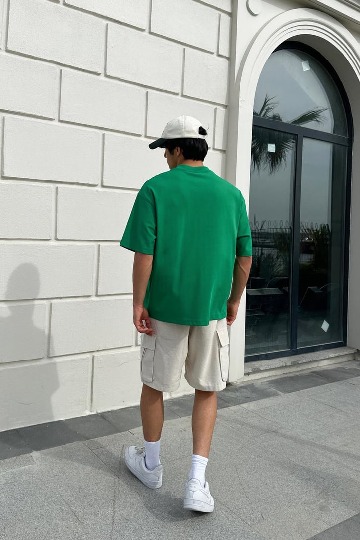 Skull Nakışlı Yeşil Oversize Tişört