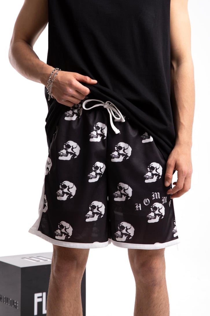 Skull Printed Siyah Şort