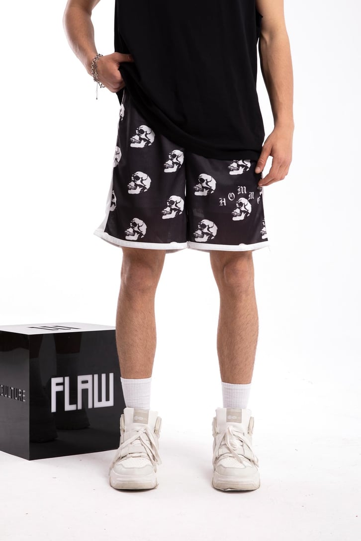 Skull Printed Siyah Şort