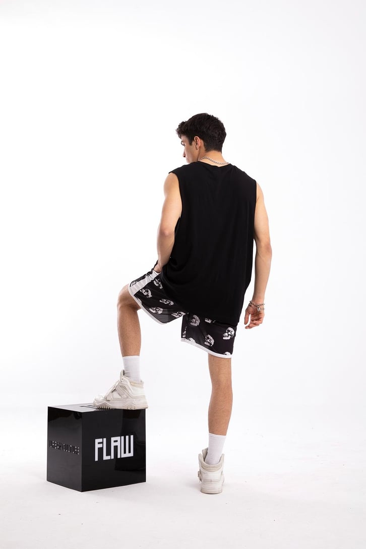 Skull Printed Siyah Şort