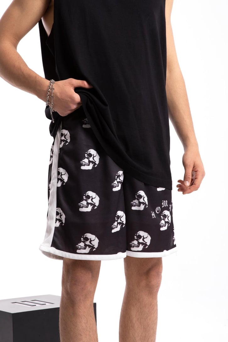 Skull Printed Siyah Şort