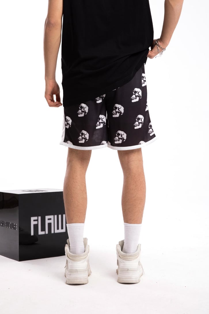 Skull Printed Siyah Şort