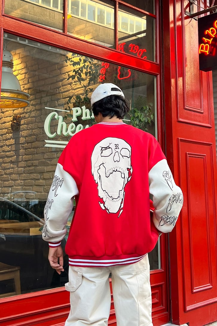Skull Sırt Baskılı Kolej Ceket