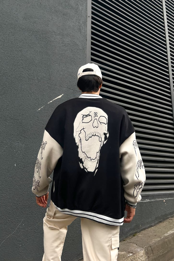 Skull Sırt Baskılı Kolej Ceket