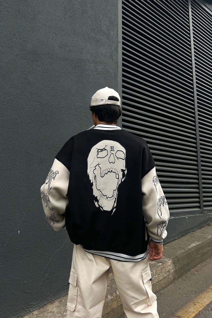 Skull Sırt Baskılı Kolej Ceket