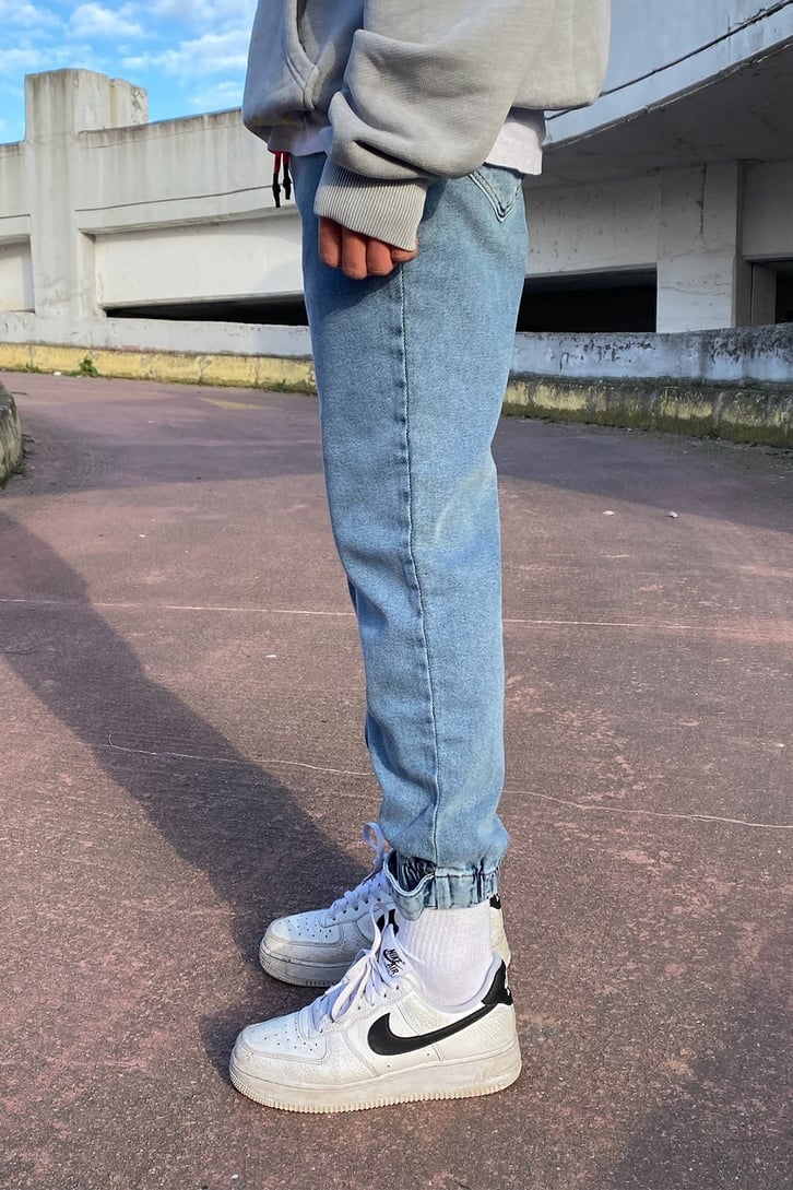 Sky Blue Cırtlı Paça Jogger Pants