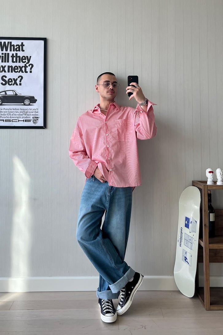 Slim Strip Uzun Kol Oversize Gömlek