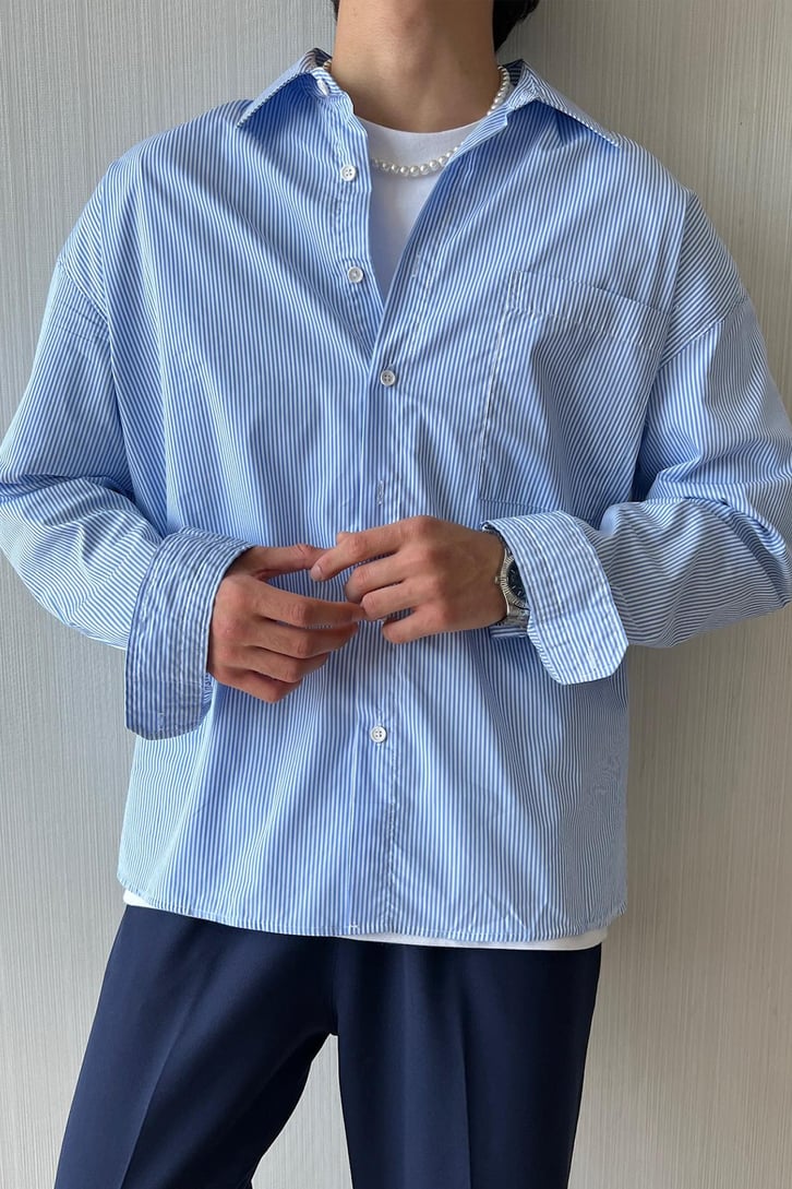 Slim Strip Uzun Kol Oversize Gömlek