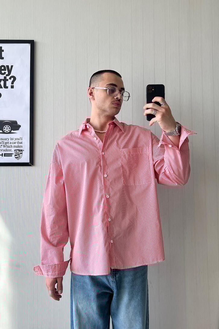 Slim Strip Uzun Kol Oversize Gömlek