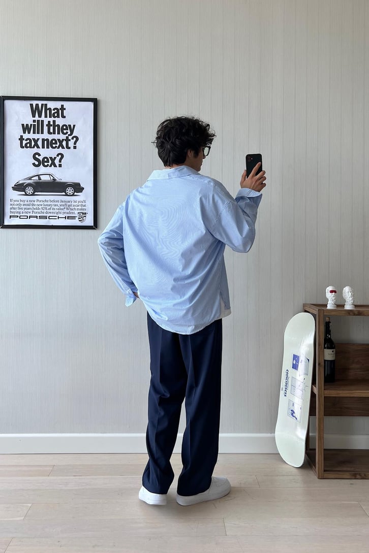 Slim Strip Uzun Kol Oversize Gömlek