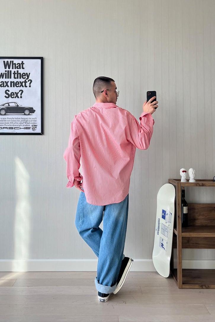 Slim Strip Uzun Kol Oversize Gömlek
