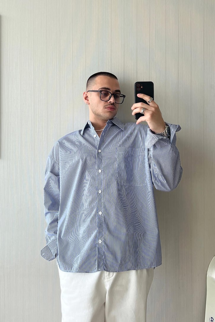 Slim Strip Uzun Kol Oversize Gömlek