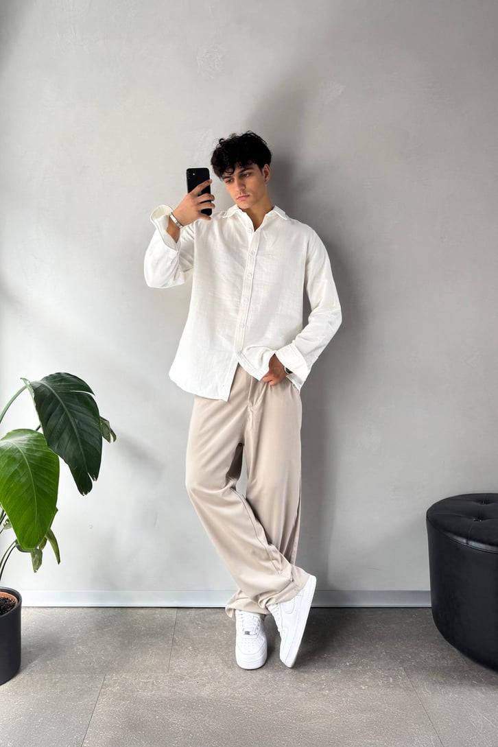 Smart Casual Bej Kumaş Pantolon