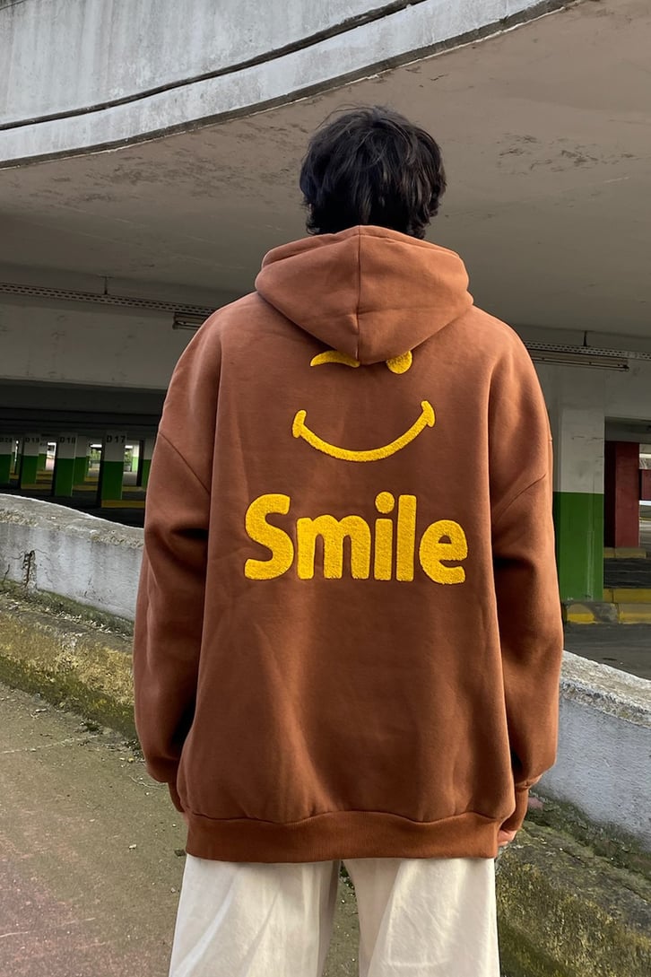 Smile Punchwork Kahverengi Oversize Hoodie