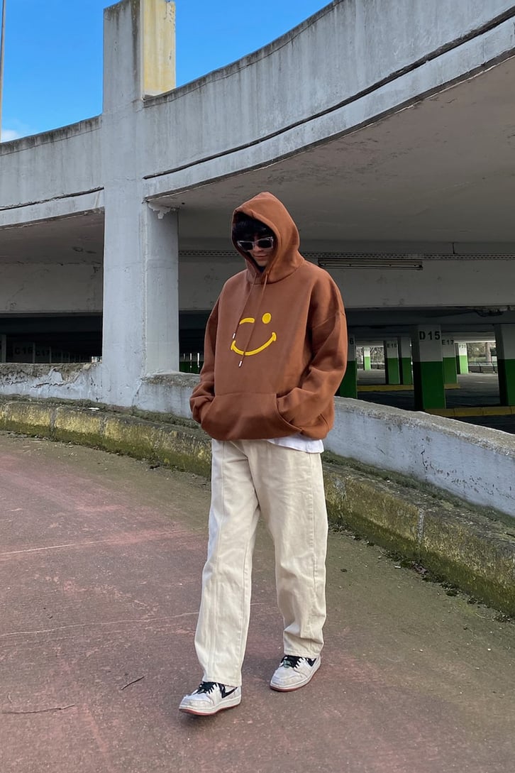 Smile Punchwork Kahverengi Oversize Hoodie