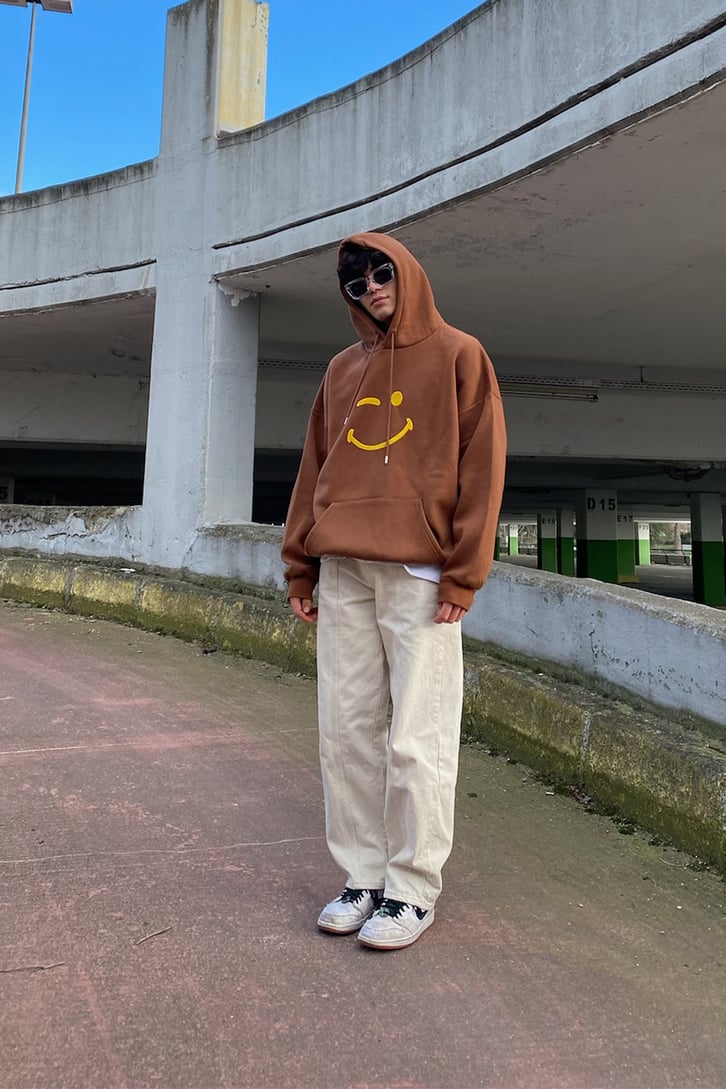 Smile Punchwork Kahverengi Oversize Hoodie