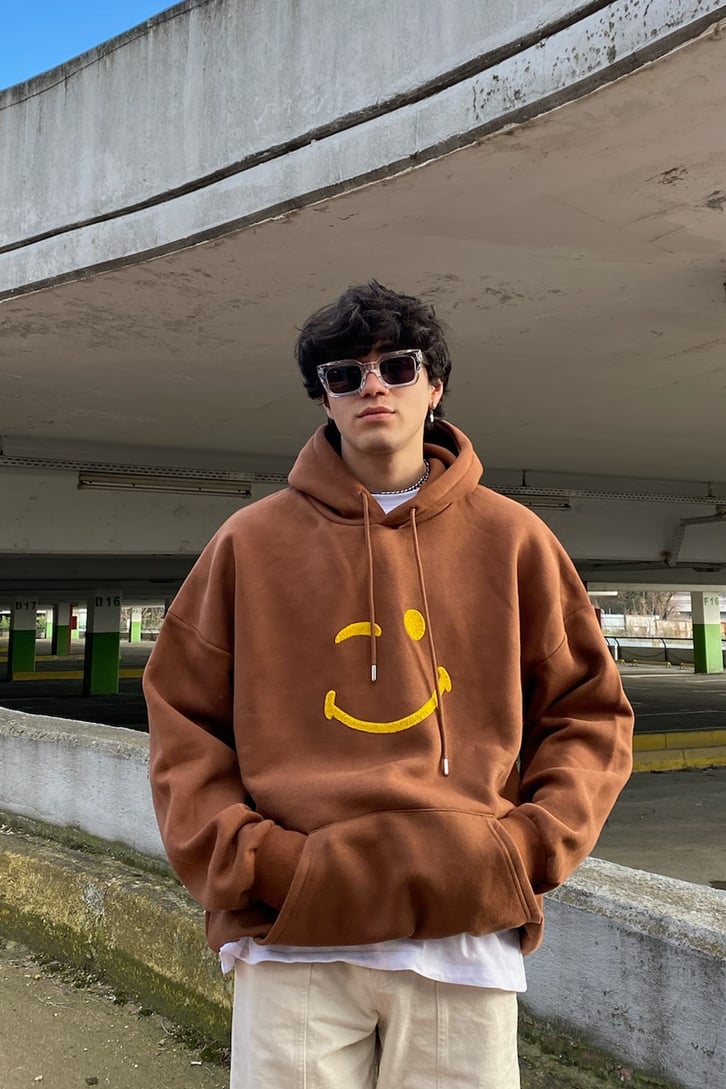 Smile Punchwork Kahverengi Oversize Hoodie