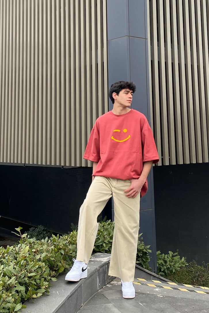 Smile Punchwork Oversize Pembe Tshirt