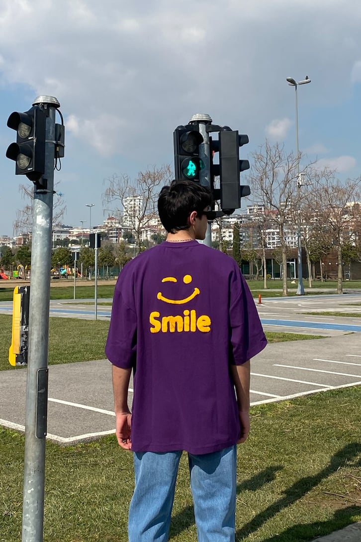 Smile Punchwork Oversize Purple Tshirt
