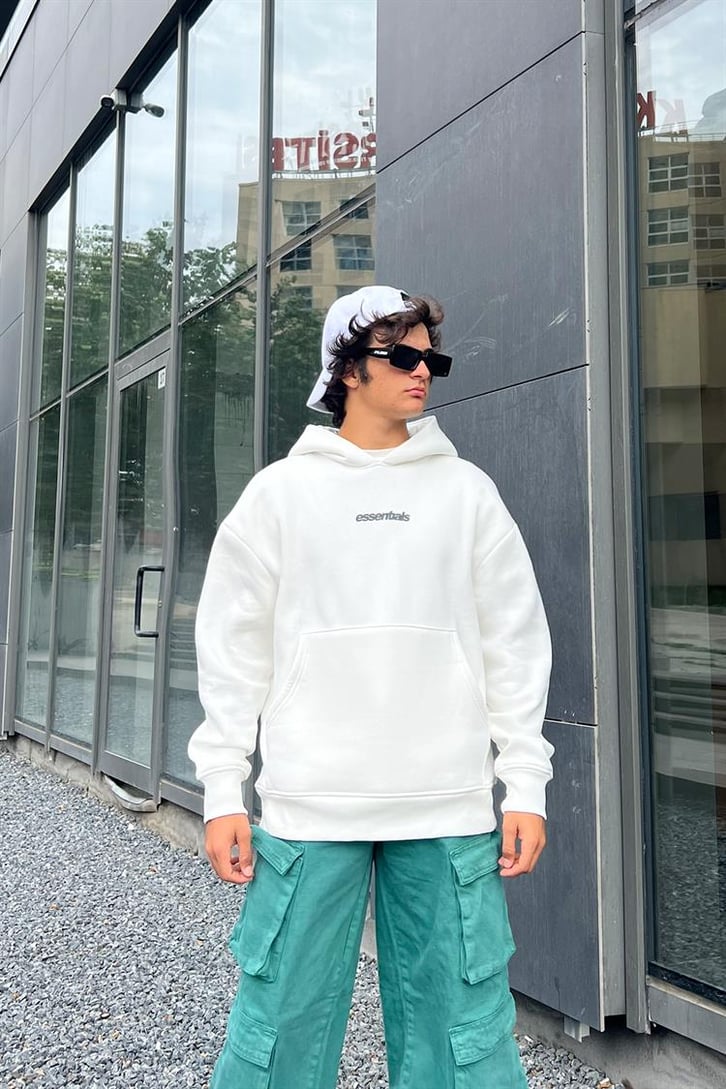 Smile Sırt Baskılı Beyaz Oversize Hoodie