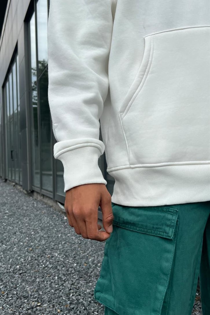 Smile Sırt Baskılı Beyaz Oversize Hoodie