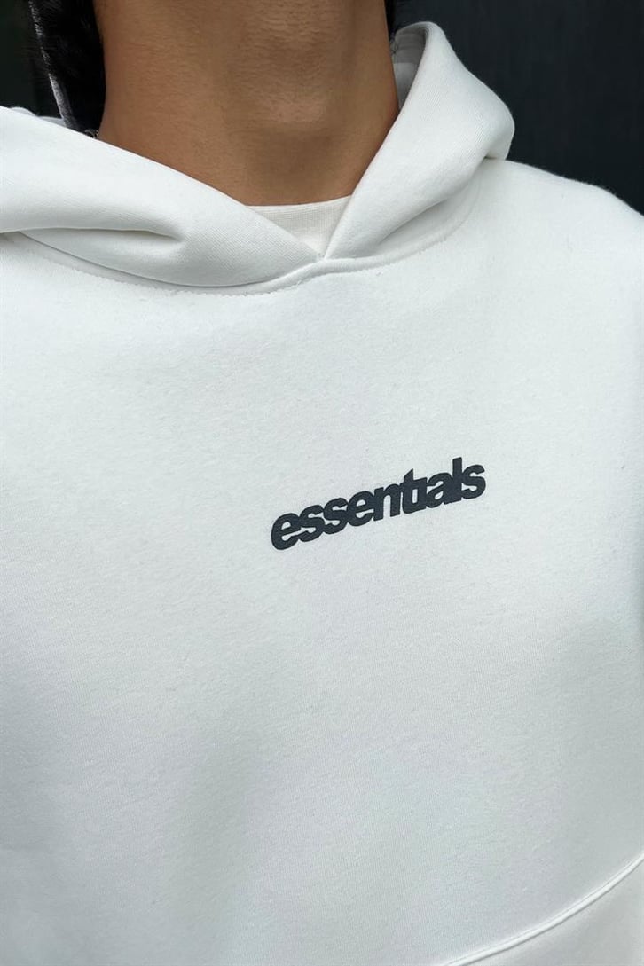 Smile Sırt Baskılı Beyaz Oversize Hoodie
