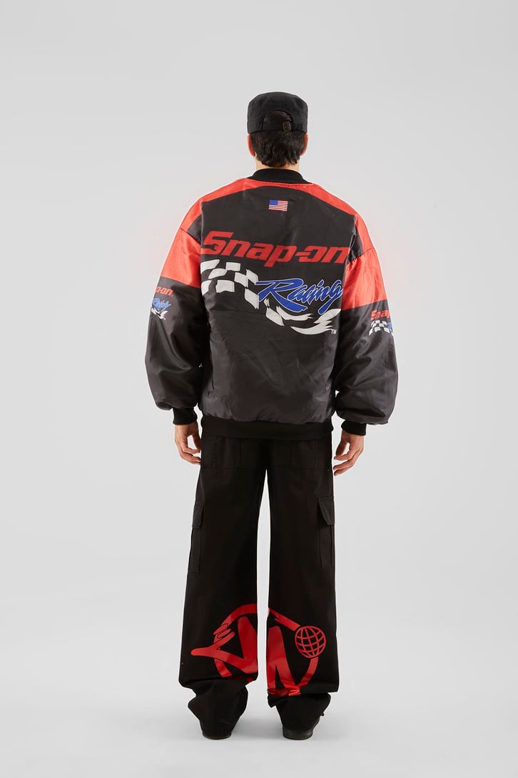 Snap On Racing Baskılı Siyah Oversize