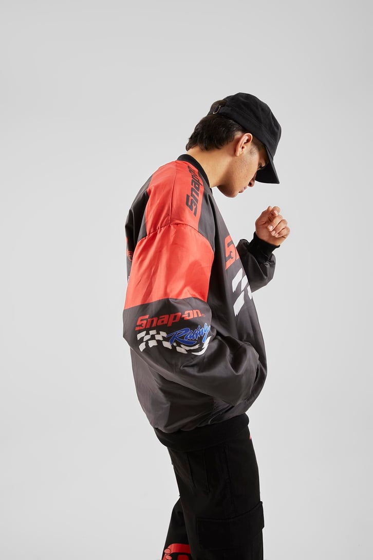 Snap On Racing Baskılı Siyah Oversize