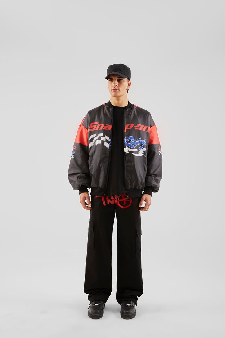 Snap On Racing Baskılı Siyah Oversize