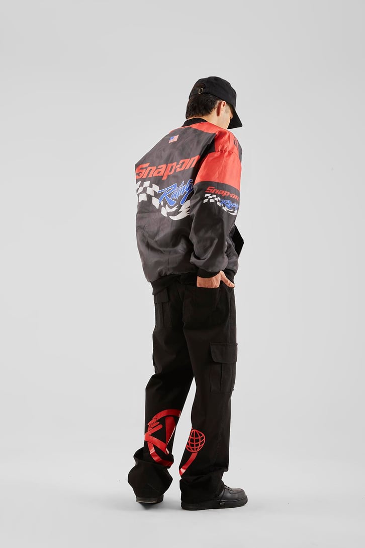 Snap On Racing Baskılı Siyah Oversize