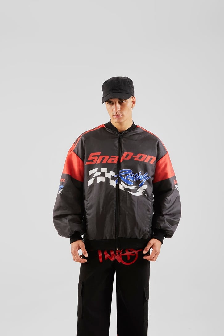 Snap On Racing Baskılı Siyah Oversize