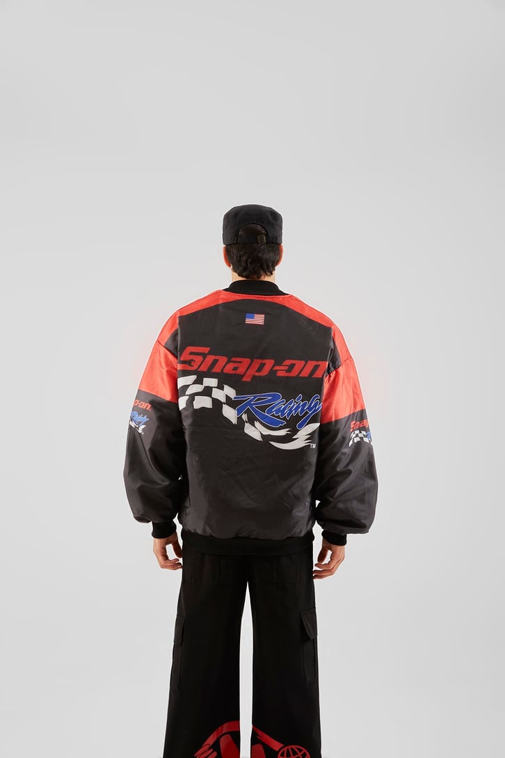 Snap On Racing Baskılı Siyah Oversize