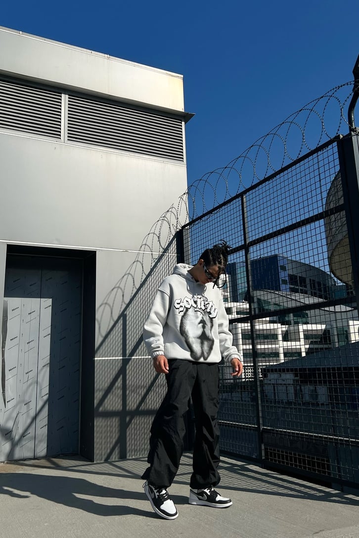Society Baskılı Oversize Sweatshirt
