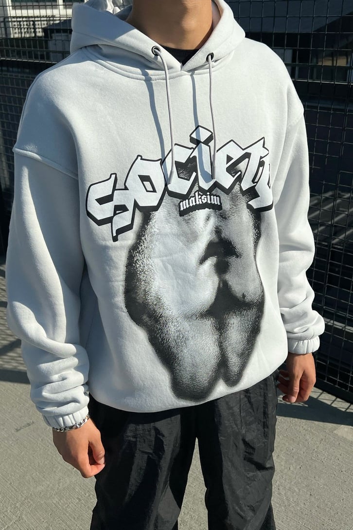 Society Baskılı Oversize Sweatshirt