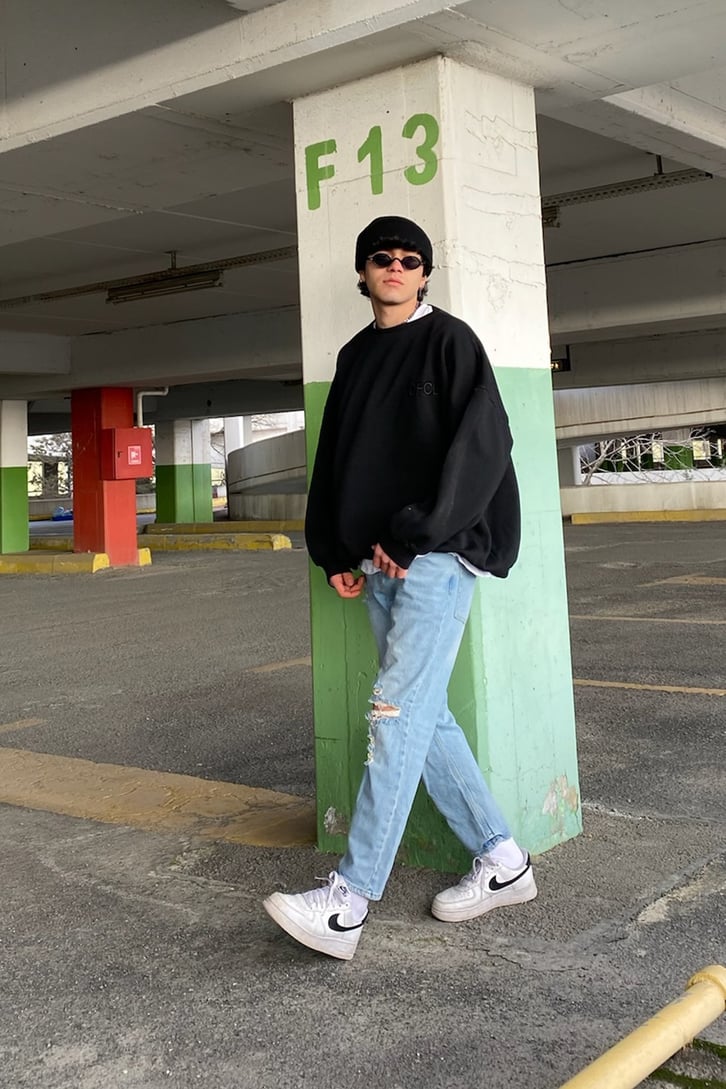 Soft Blue Distressed Mom Fit Jean