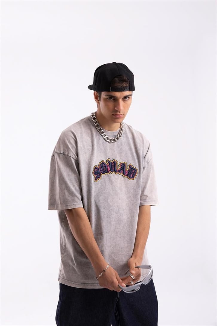 Sohab Nakışlı Acid Wash Oversize Tshirt
