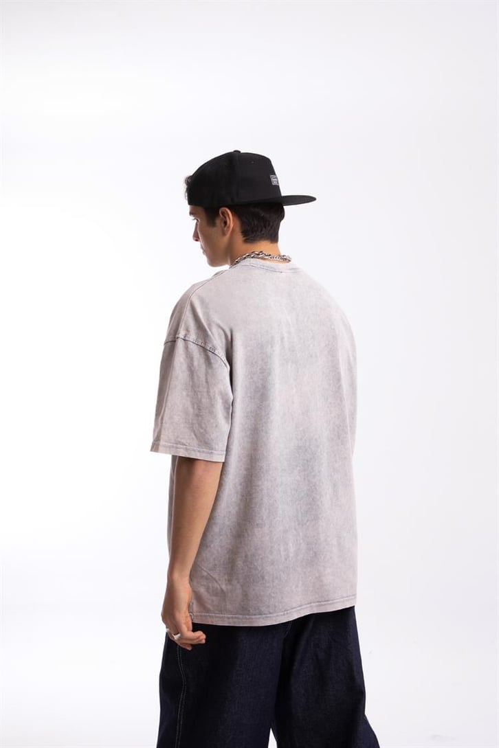 Sohab Nakışlı Acid Wash Oversize Tshirt