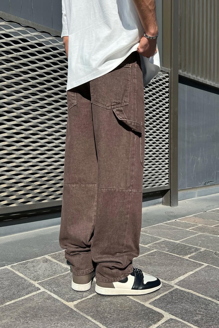 Soluk Efekt Ön Cepli Kahverengi Baggy Jean
