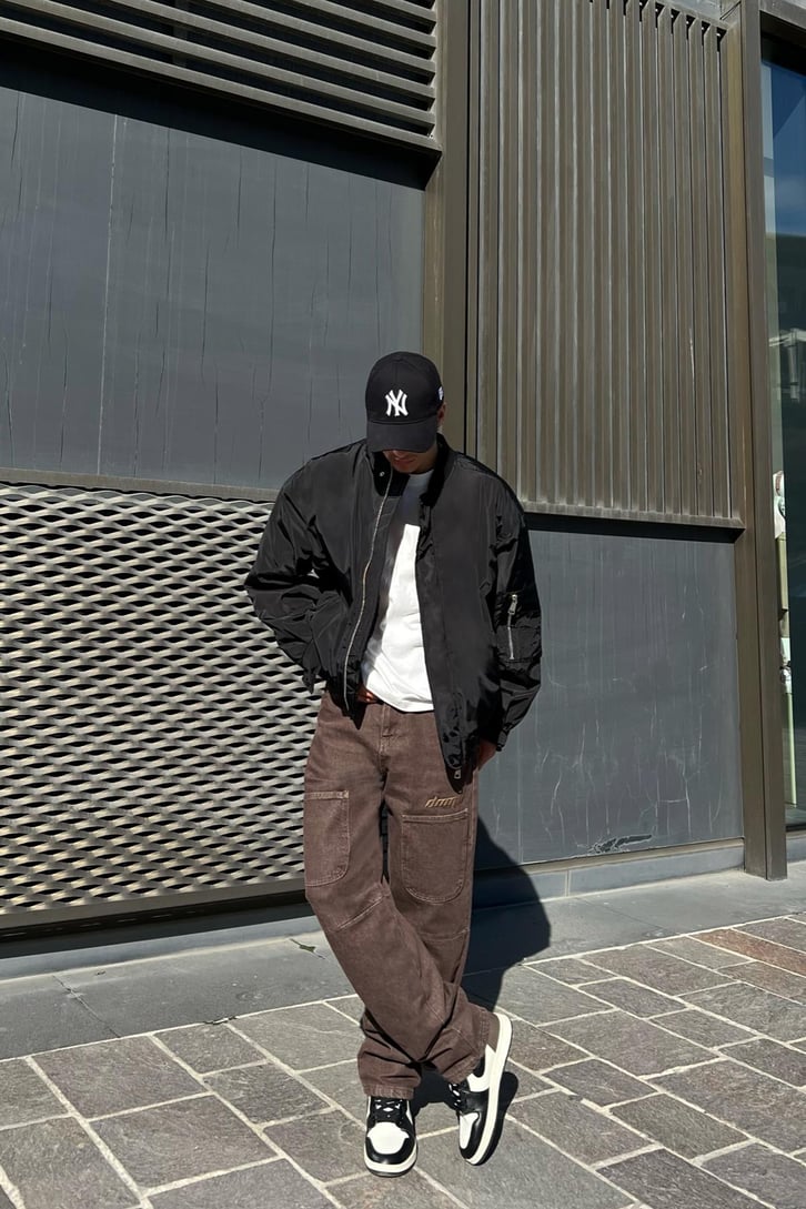 Soluk Efekt Ön Cepli Kahverengi Baggy Jean