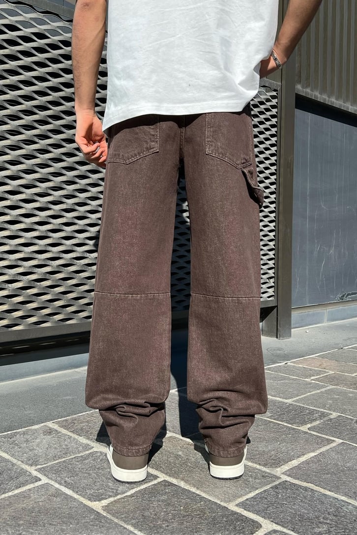 Soluk Efekt Ön Cepli Kahverengi Baggy Jean