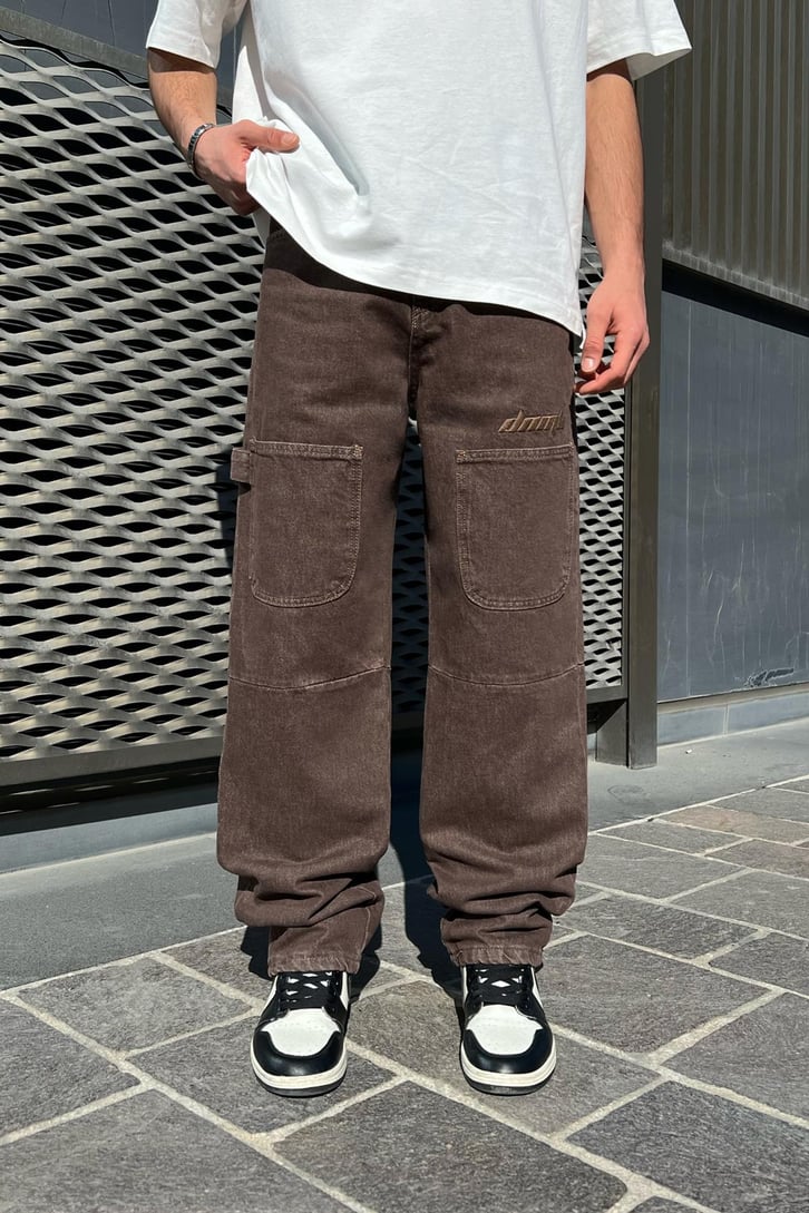 Soluk Efekt Ön Cepli Kahverengi Baggy Jean