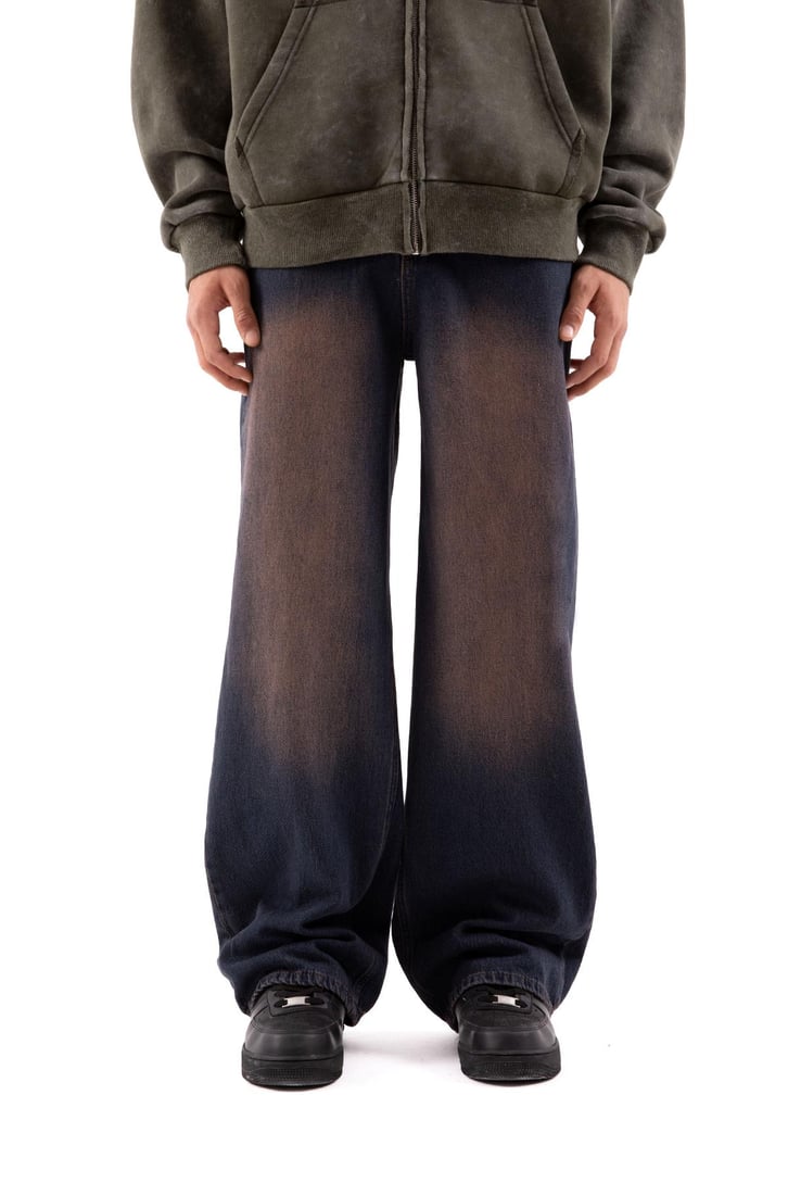 Soluk Efektli Kahverengi Baggy Jean
