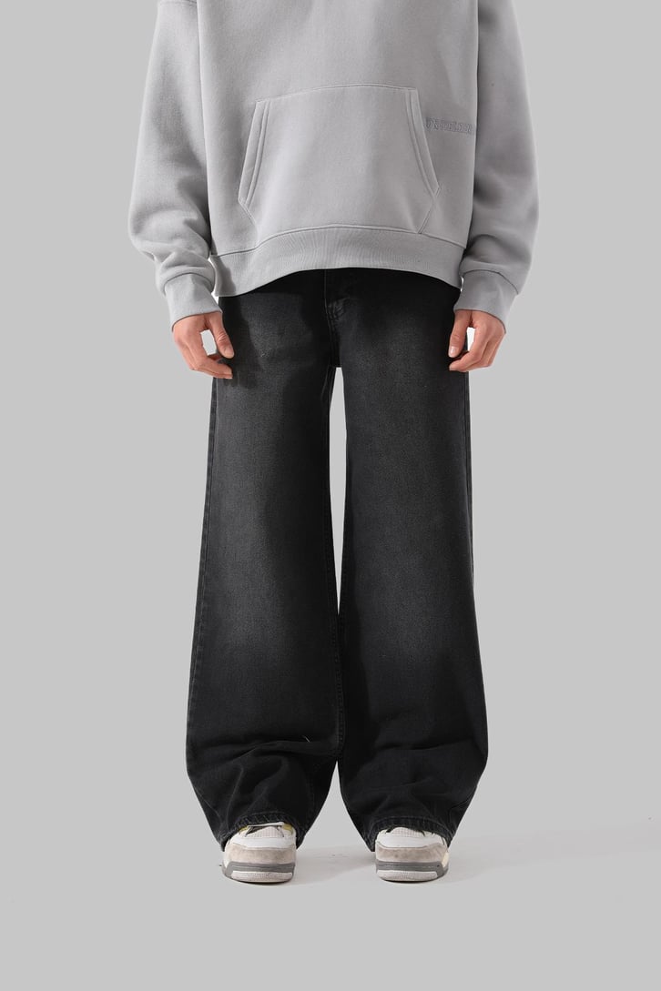 Soluk Efektli Siyah Baggy Jean