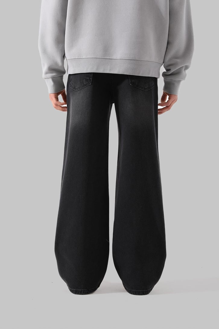 Soluk Efektli Siyah Baggy Jean