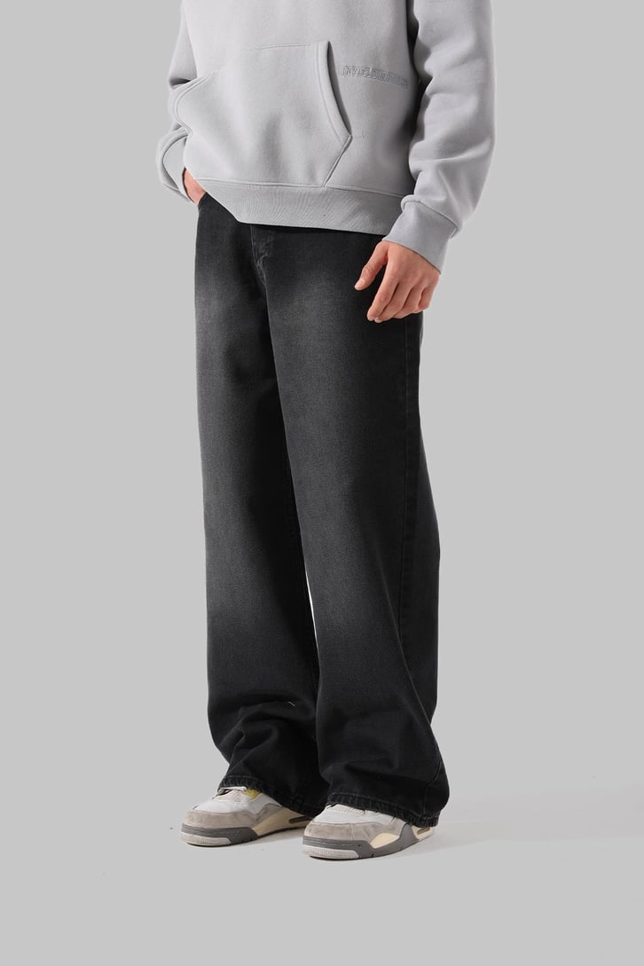 Soluk Efektli Siyah Baggy Jean
