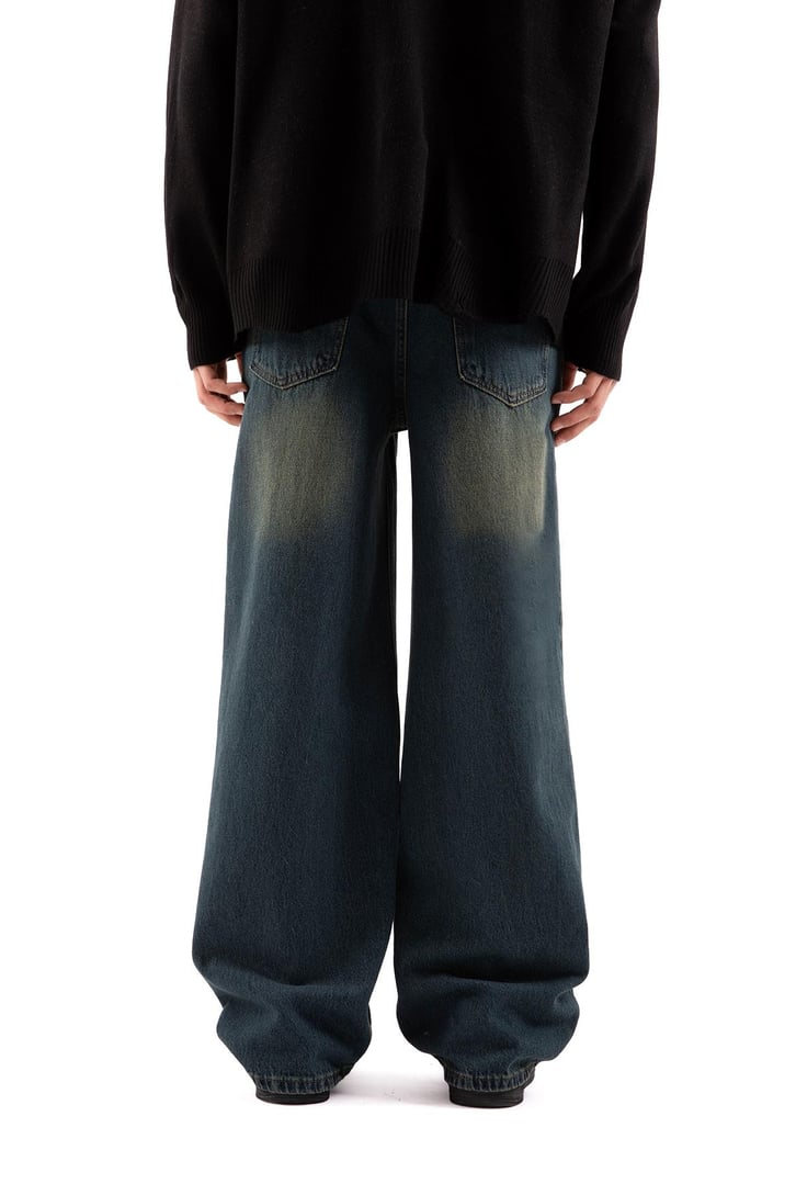Soluk Efektli Yeşil Baggy Jean