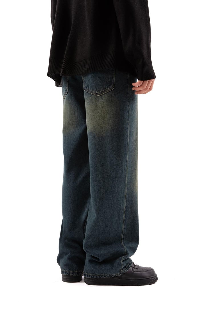 Soluk Efektli Yeşil Baggy Jean